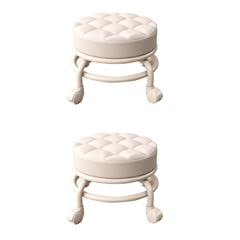 Stain Resistant Ottoman Solid PU Leather Tufted Round Ottoman with Wheels