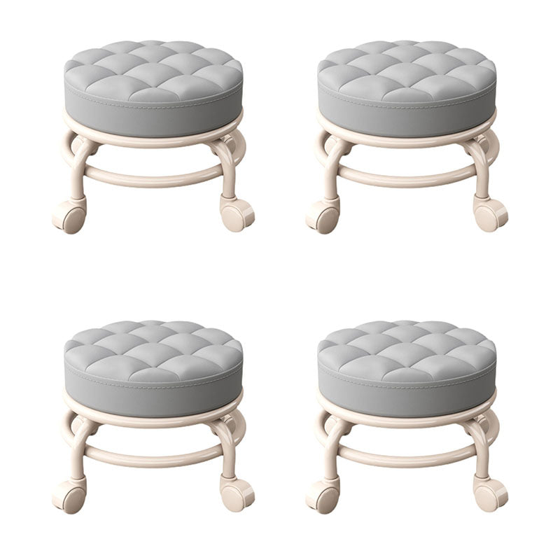 Stain Resistant Ottoman Solid PU Leather Tufted Round Ottoman with Wheels