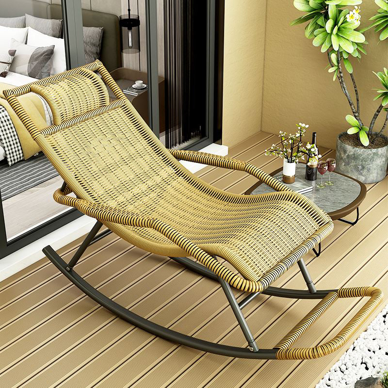 Modern Recliner Chair Color Block Rattan Rocker Chair with Dark Legs