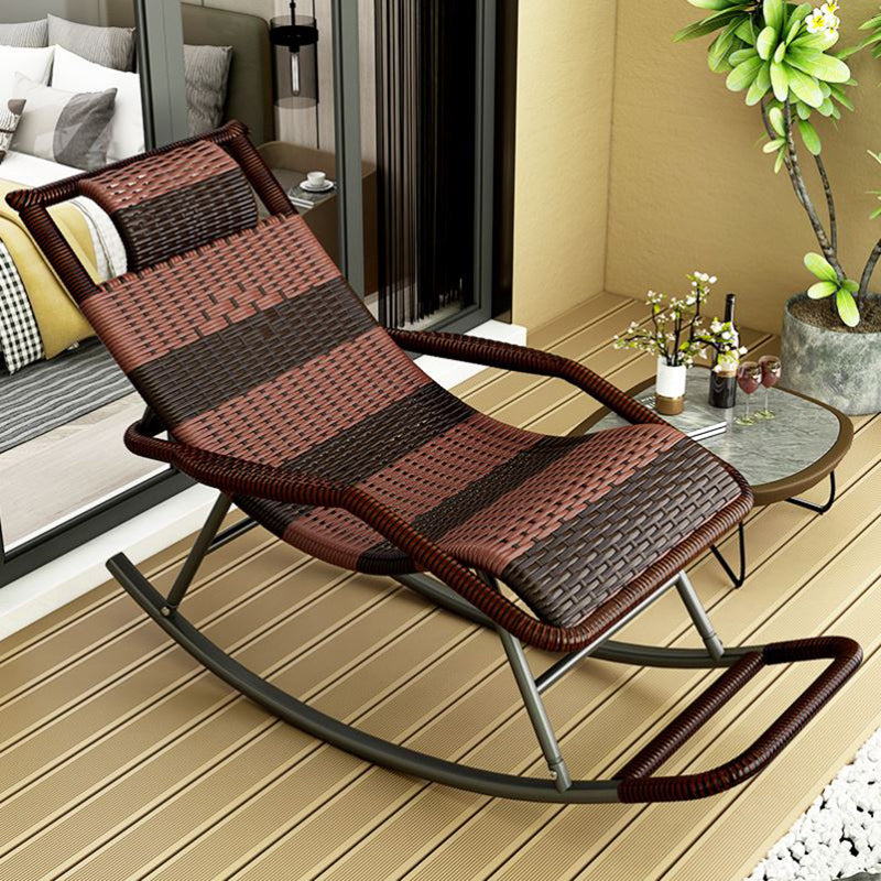 Modern Recliner Chair Color Block Rattan Rocker Chair with Dark Legs