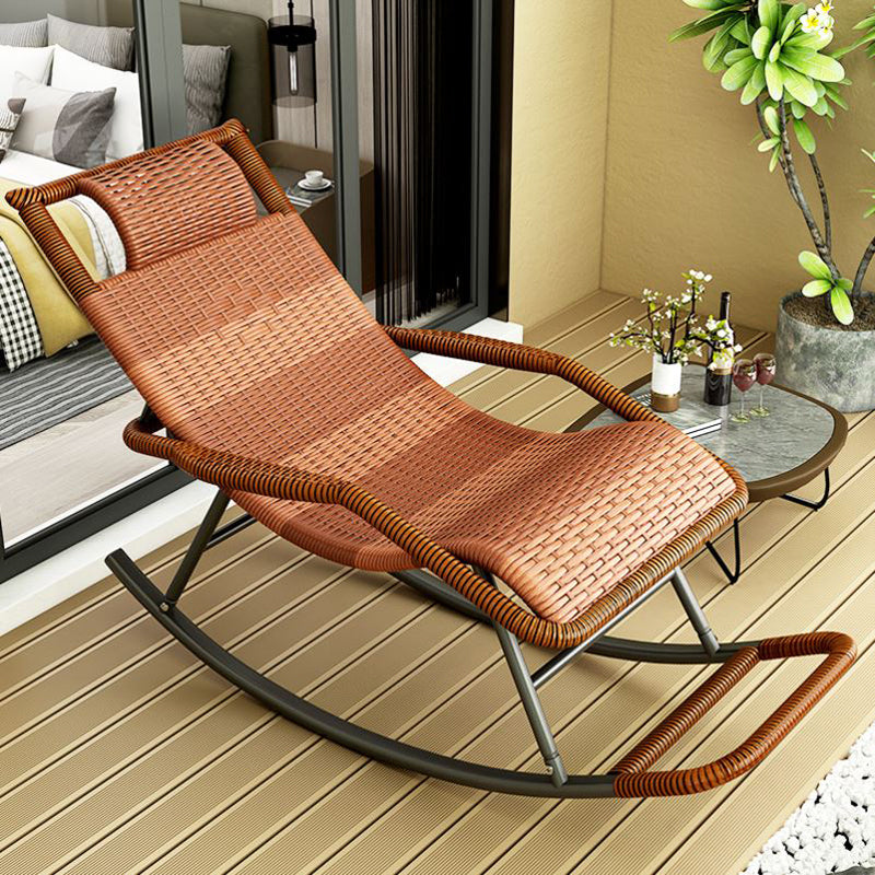 Modern Recliner Chair Color Block Rattan Rocker Chair with Dark Legs