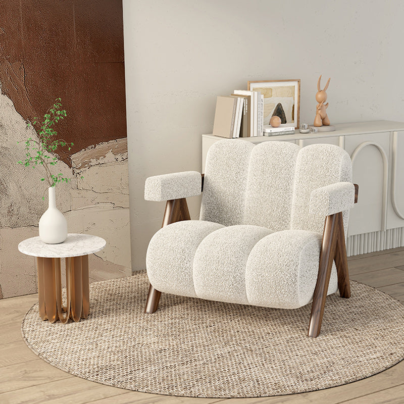 Scandinavian Wood Frame Lounge Chair Sewn Pillow Back Arm Chair