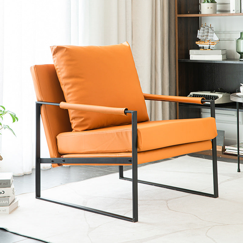 Modern Arm Chair Living Room Pillow Back Square Arms Leather Accent Chair
