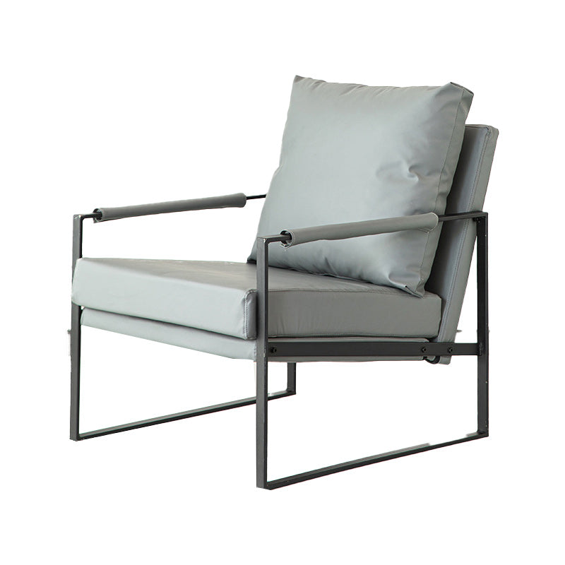 Modern Arm Chair Living Room Pillow Back Square Arms Leather Accent Chair