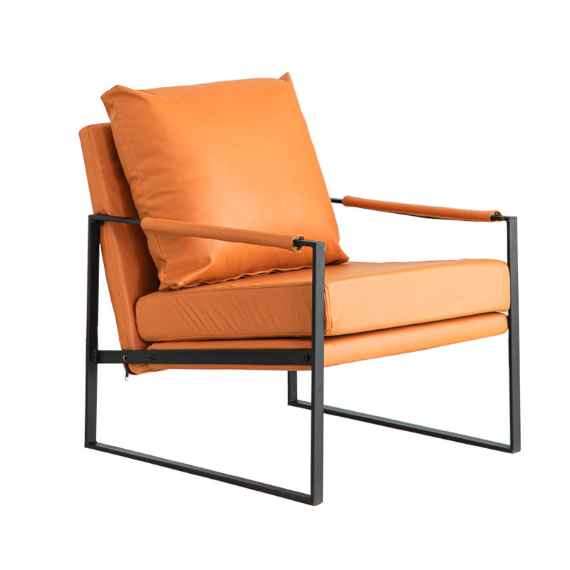 Modern Arm Chair Living Room Pillow Back Square Arms Leather Accent Chair