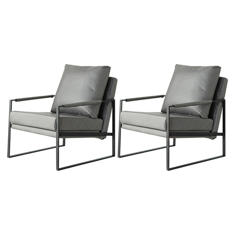 Modern Arm Chair Living Room Pillow Back Square Arms Leather Accent Chair