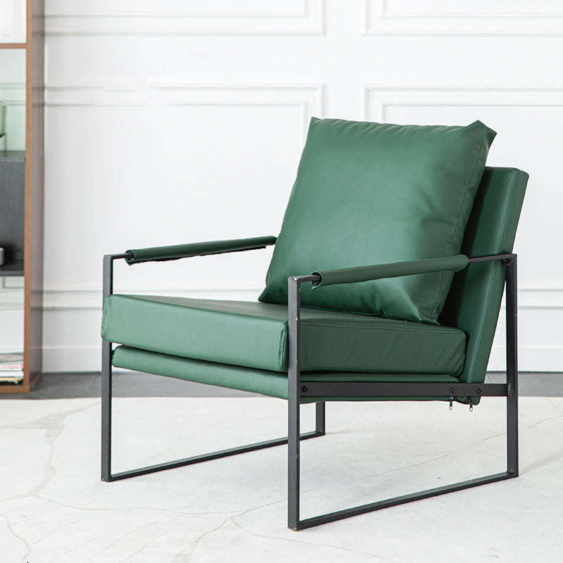 Modern Arm Chair Living Room Pillow Back Square Arms Leather Accent Chair