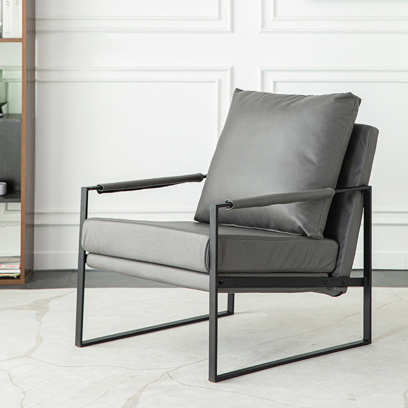Modern Arm Chair Living Room Pillow Back Square Arms Leather Accent Chair