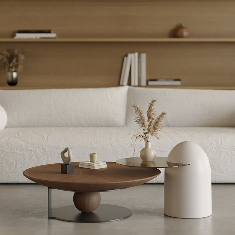 Modern Wood Coffee Table Round Nesting Coffee Table Set for Living Room