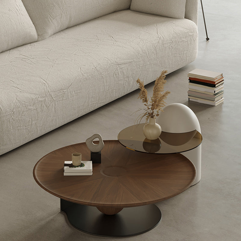 Modern Wood Coffee Table Round Nesting Coffee Table Set for Living Room