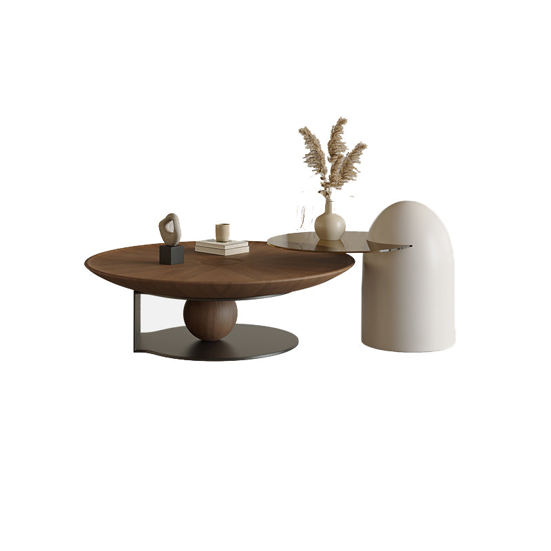 Modern Wood Coffee Table Round Nesting Coffee Table Set for Living Room