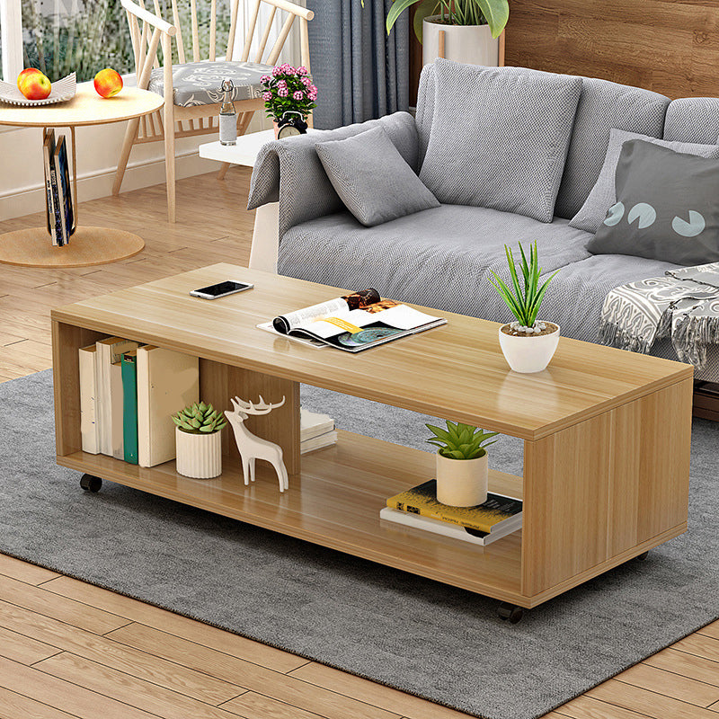 Rectangular 1 - Shelf Coffee Table with Casters Contemporary 15" H 1 Single Cocktail Table