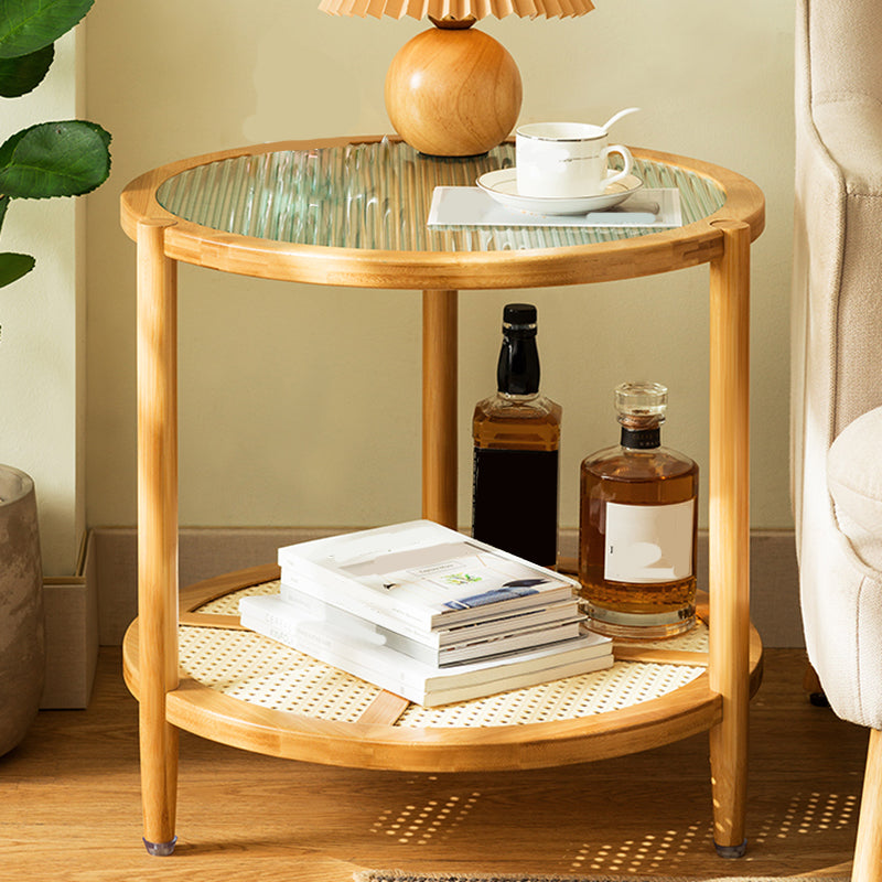 Tropical Glass Top Coffee Table Round Single Coffee Cocktail Table with Storage Shelf