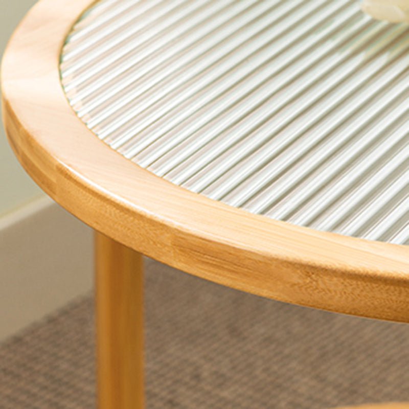 Tropical Glass Top Coffee Table Round Single Coffee Cocktail Table with Storage Shelf