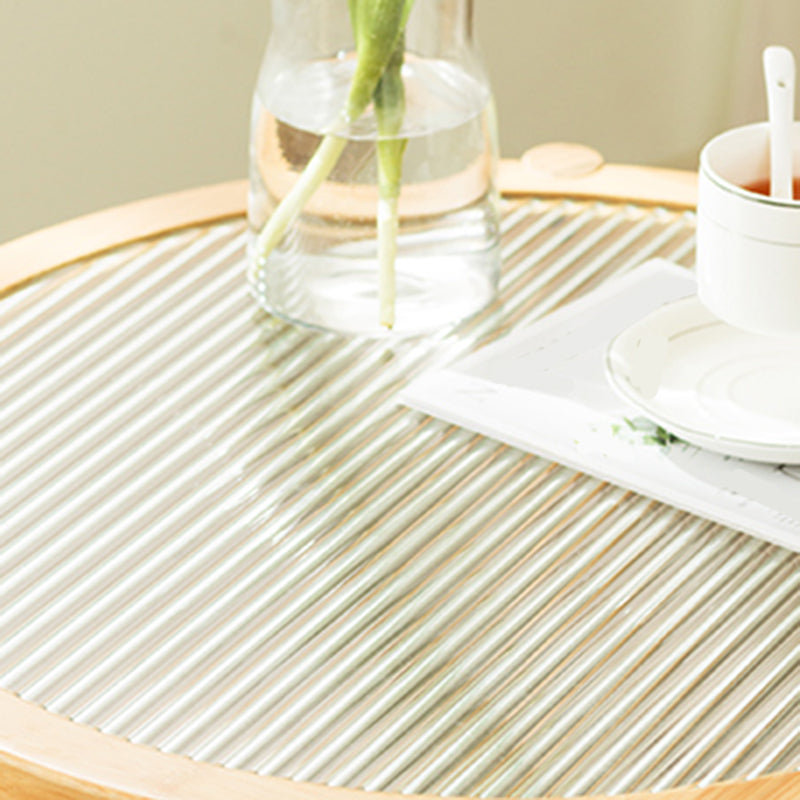 Tropical Glass Top Coffee Table Round Single Coffee Cocktail Table with Storage Shelf