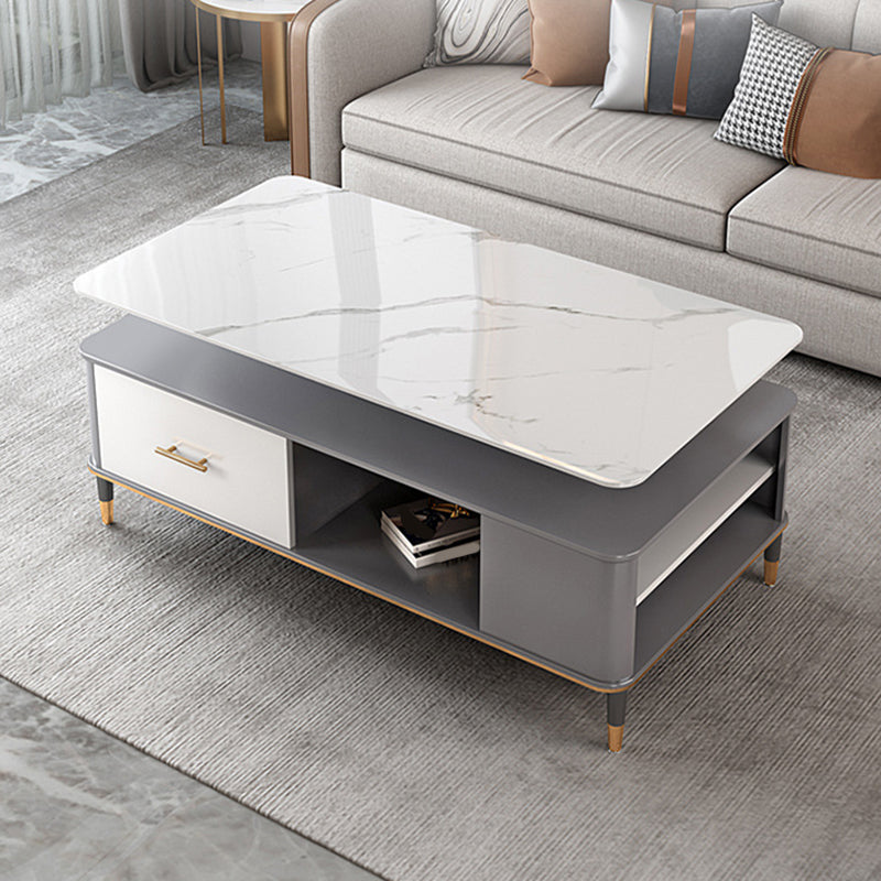 17"H Glam Coffee Table Rectangular Coffee Cocktail Table with Drawer