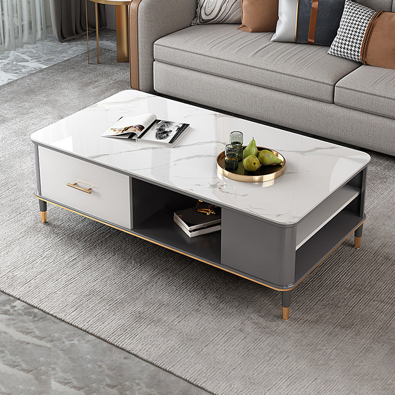 17"H Glam Coffee Table Rectangular Coffee Cocktail Table with Drawer