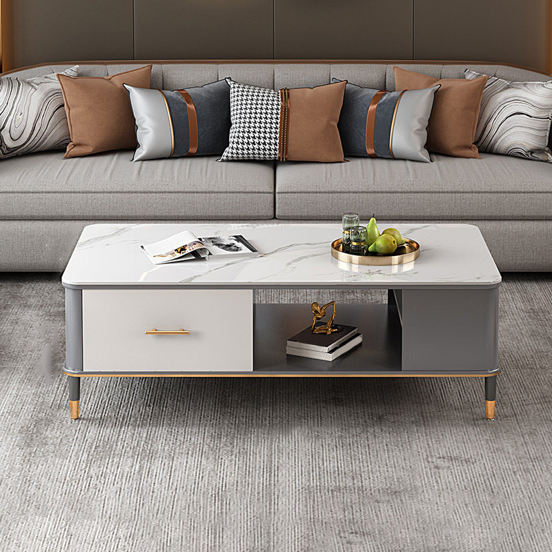 17"H Glam Coffee Table Rectangular Coffee Cocktail Table with Drawer