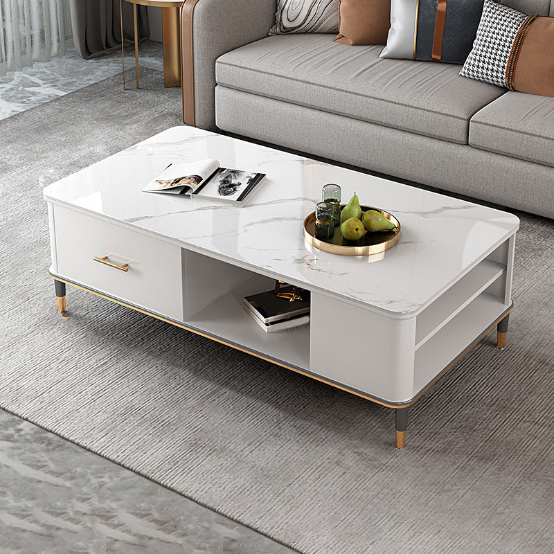 17"H Glam Coffee Table Rectangular Coffee Cocktail Table with Drawer