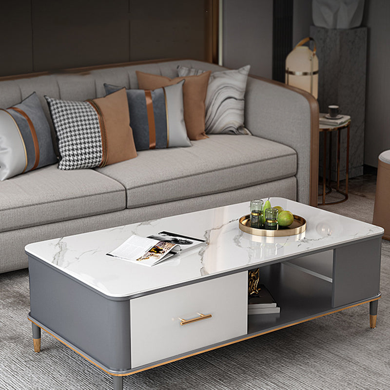 17"H Glam Coffee Table Rectangular Coffee Cocktail Table with Drawer