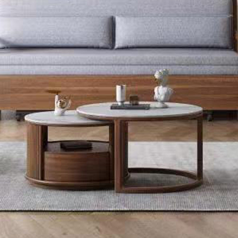Contemporary Stone Coffee Table Round Coffee Cocktail Table with Storage Drawers