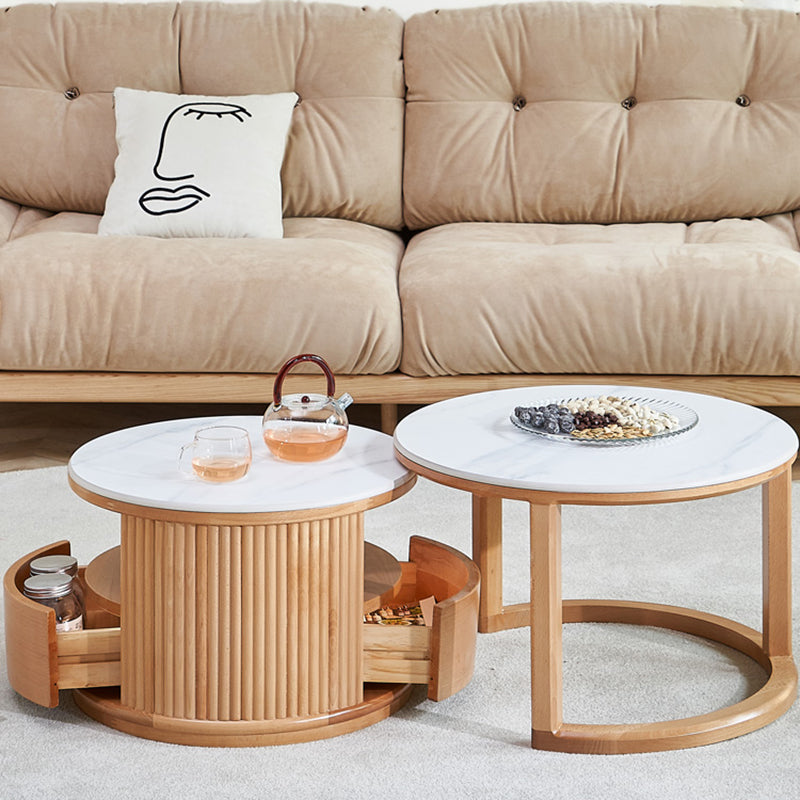 Contemporary Stone Coffee Table Round Coffee Cocktail Table with Storage Drawers