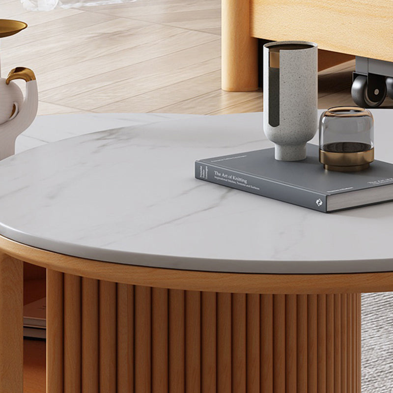 Contemporary Stone Coffee Table Round Coffee Cocktail Table with Storage Drawers