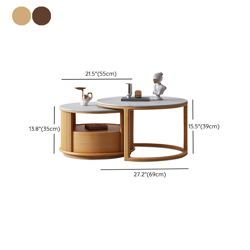 Contemporary Stone Coffee Table Round Coffee Cocktail Table with Storage Drawers