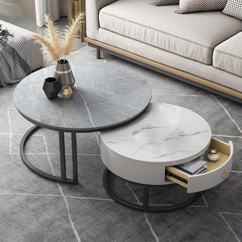 Contemporary Round Slate Coffee Table Steel Frame Cocktail Table