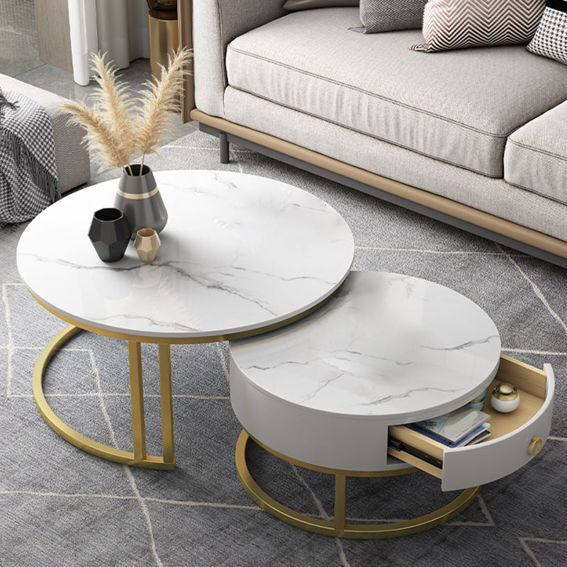 Contemporary Round Slate Coffee Table Steel Frame Cocktail Table