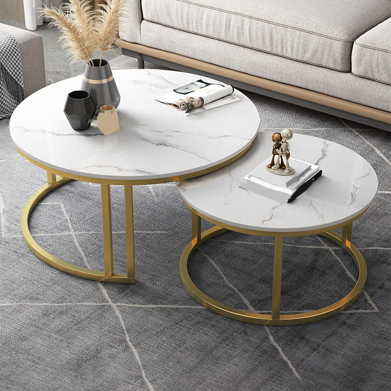 Contemporary Round Slate Coffee Table Steel Frame Cocktail Table