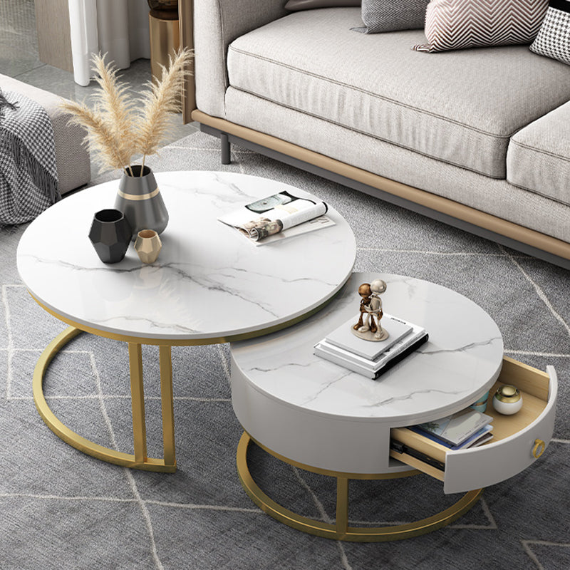 Contemporary Round Slate Coffee Table Steel Frame Cocktail Table