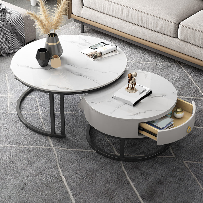 Contemporary Round Slate Coffee Table Steel Frame Cocktail Table