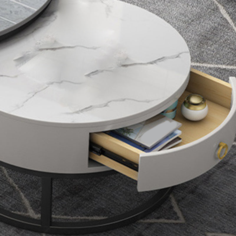 Contemporary Round Slate Coffee Table Steel Frame Cocktail Table