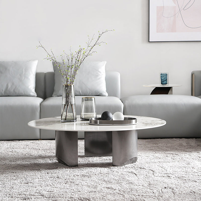 3 Legs Round Slate Coffee Table 13.8" H Modern Cocktail Table