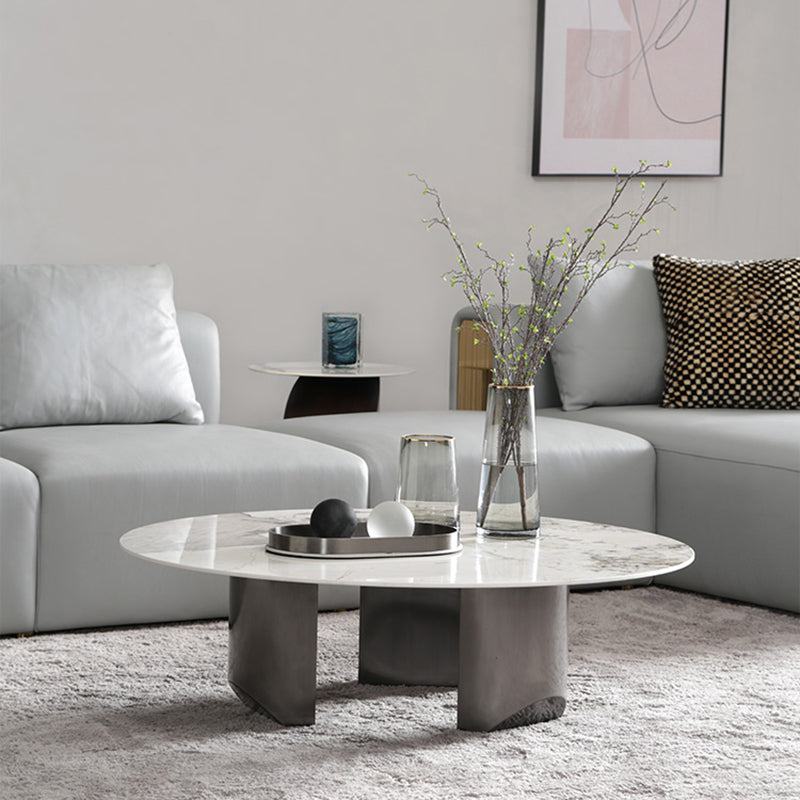 3 Legs Round Slate Coffee Table 13.8" H Modern Cocktail Table
