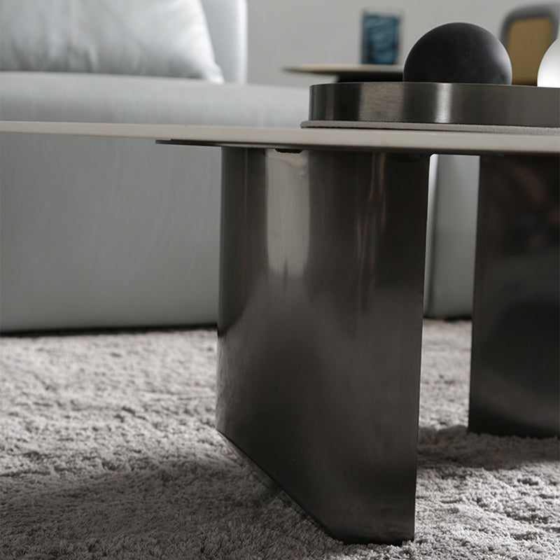 3 Legs Round Slate Coffee Table 13.8" H Modern Cocktail Table