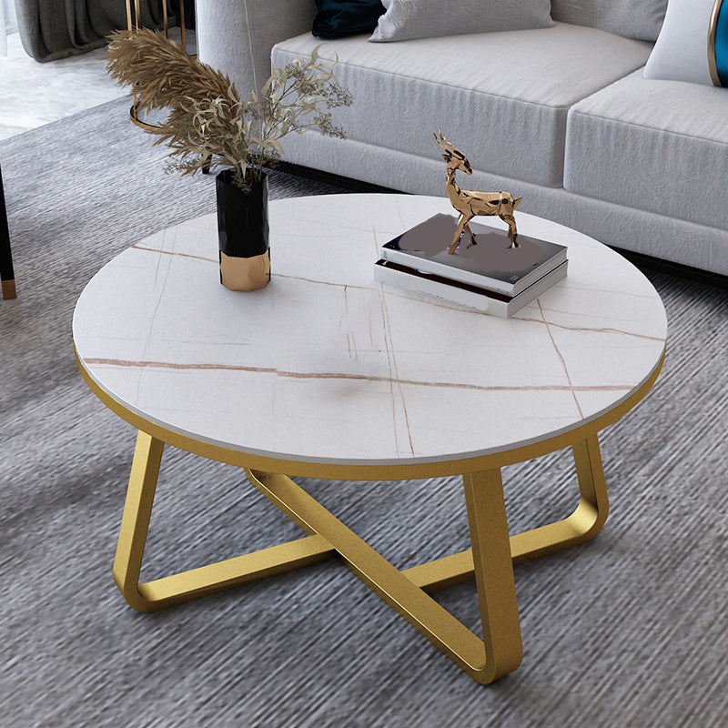 17"H Glam Coffee Table Slate Round Single Coffee Cocktail Table