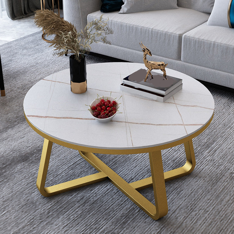 17"H Glam Coffee Table Slate Round Single Coffee Cocktail Table