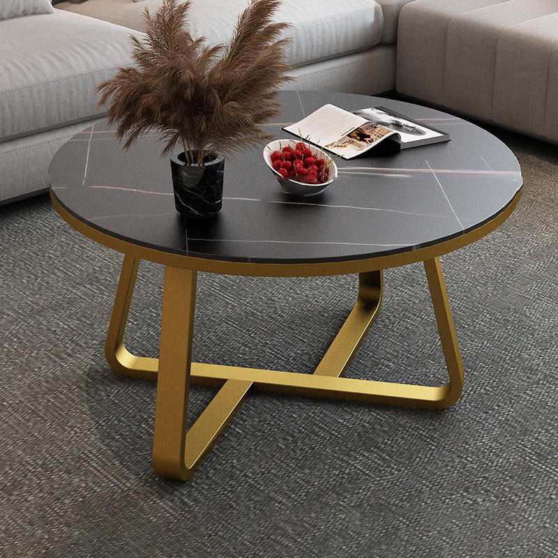 17"H Glam Coffee Table Slate Round Single Coffee Cocktail Table