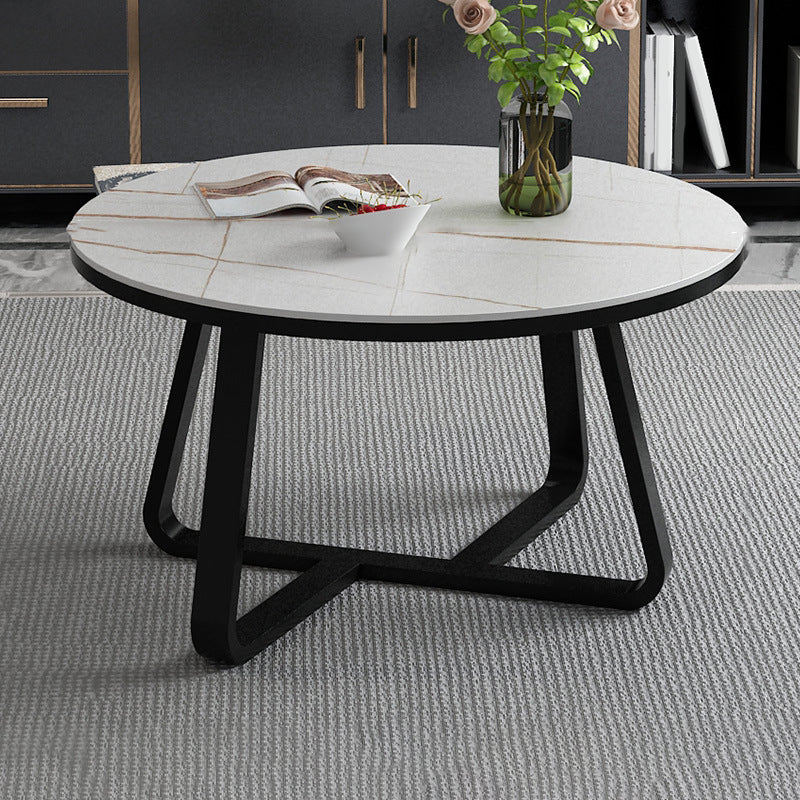 17"H Glam Coffee Table Slate Round Single Coffee Cocktail Table