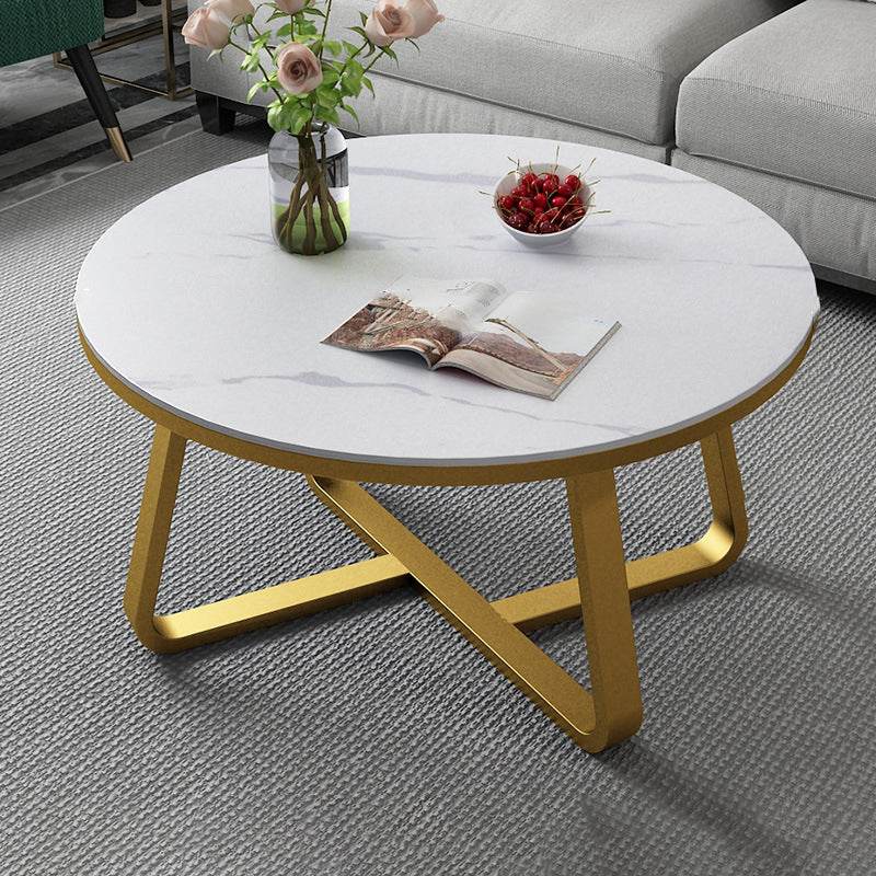17"H Glam Coffee Table Slate Round Single Coffee Cocktail Table