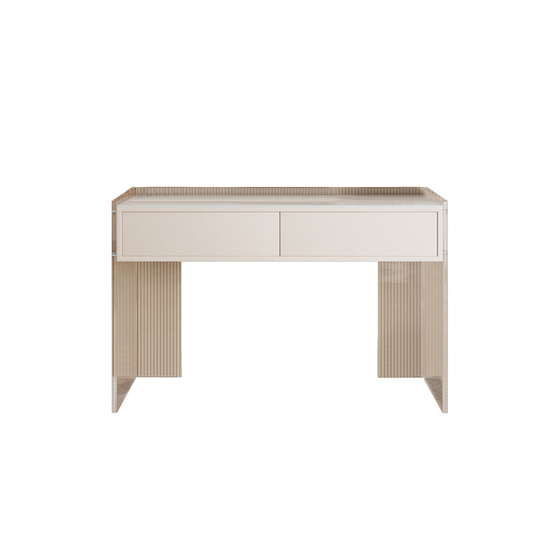 Stone Top Make-up Vanity White Wood Dressing Table with 2 Storage Drawers