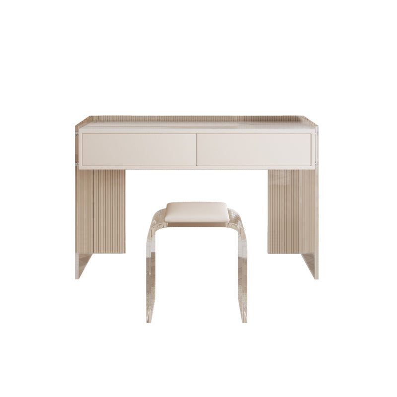 Stone Top Make-up Vanity White Wood Dressing Table with 2 Storage Drawers