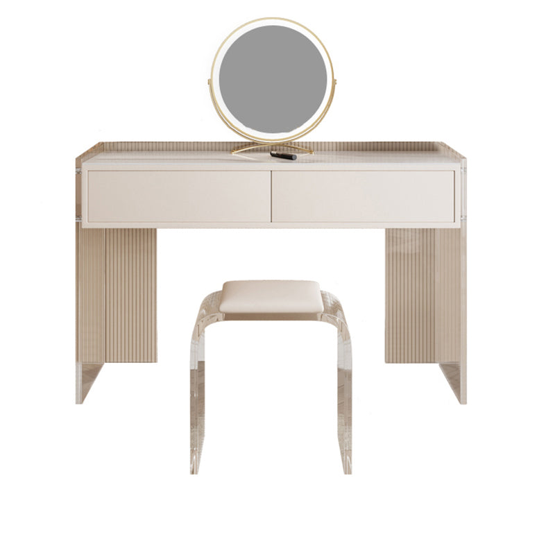 Stone Top Make-up Vanity White Wood Dressing Table with 2 Storage Drawers