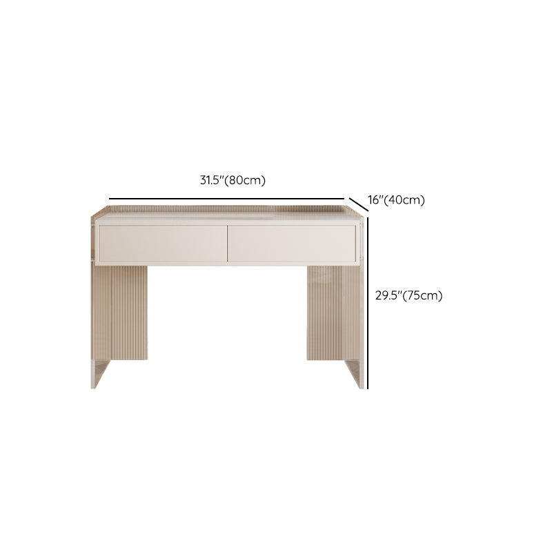 Stone Top Make-up Vanity White Wood Dressing Table with 2 Storage Drawers