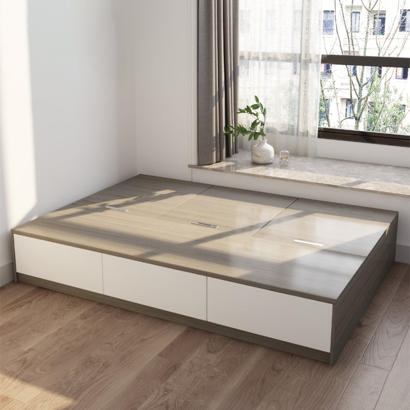 White and Brown Finish Platform Bed Lift Up Storage Platform Bed Frame