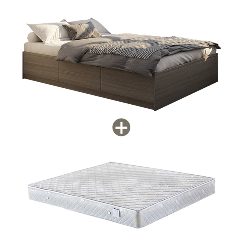 Light Brown Platform Bed Scandinavian 13.77" Tall Bed Frame with Storage Drawers