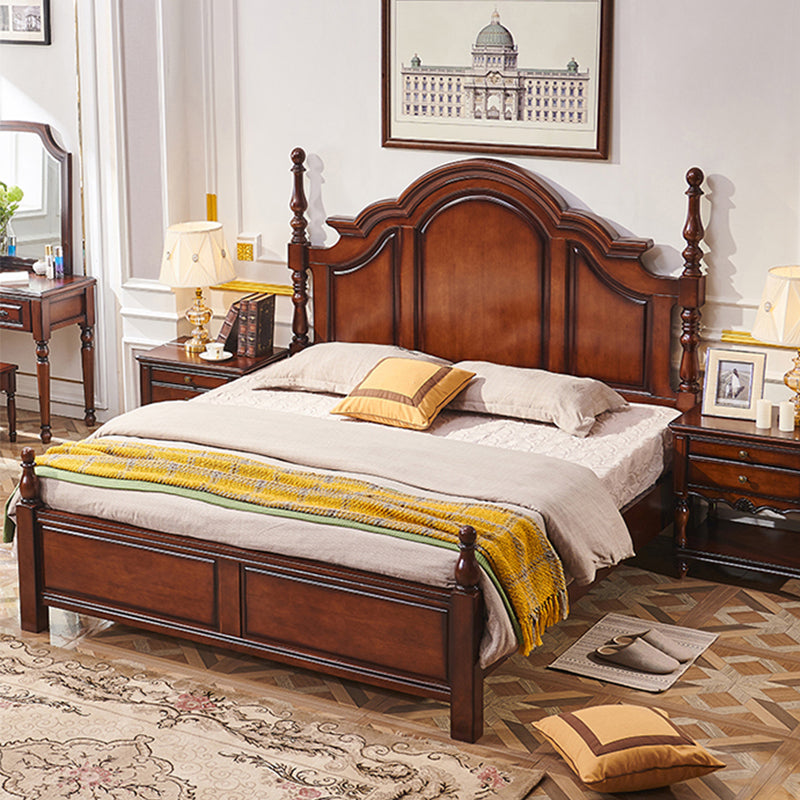 Brown Rubberwood Platform Bed 61.41" Tall Full Panel Bed with Headboard