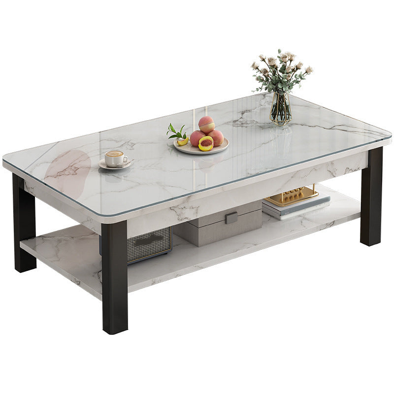 16"H Contemporary Coffee Table Stone Rectangle Coffee Cocktail Table
